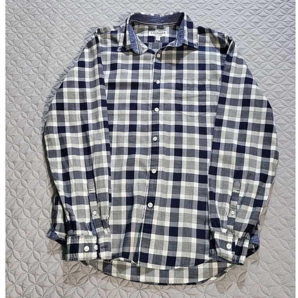 Express Plaid Shirt Long Sleeve Button Down Checkered Mens Size M - Picture 8 of 8
